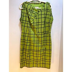 René Lezard Green Black Windowpane Check Sheath Dress Size 44 Career AS IS